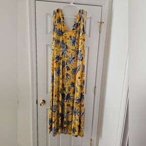 NEUSED IMAN GLOBAL CHIC SLEEVELESS YELLOW FLORAL V-NECK MAXI DRESS, SIZE XL